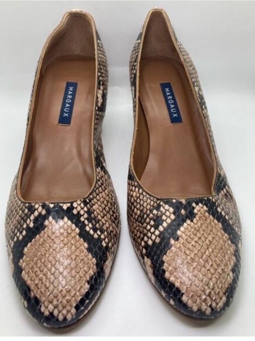 Margaux Tan and Black Snake-Print Leather heels